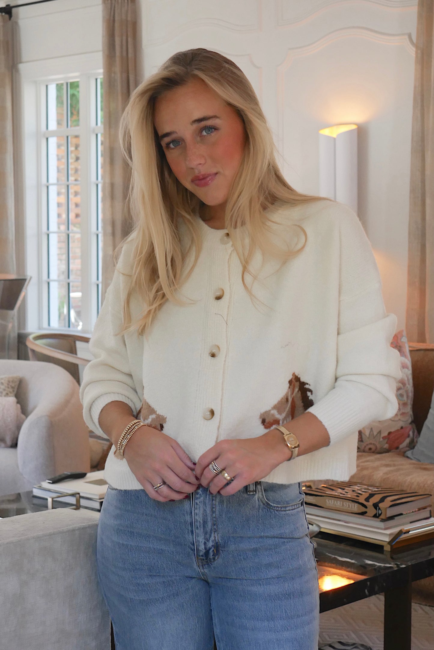 Western Cardigan Sweater In Cream