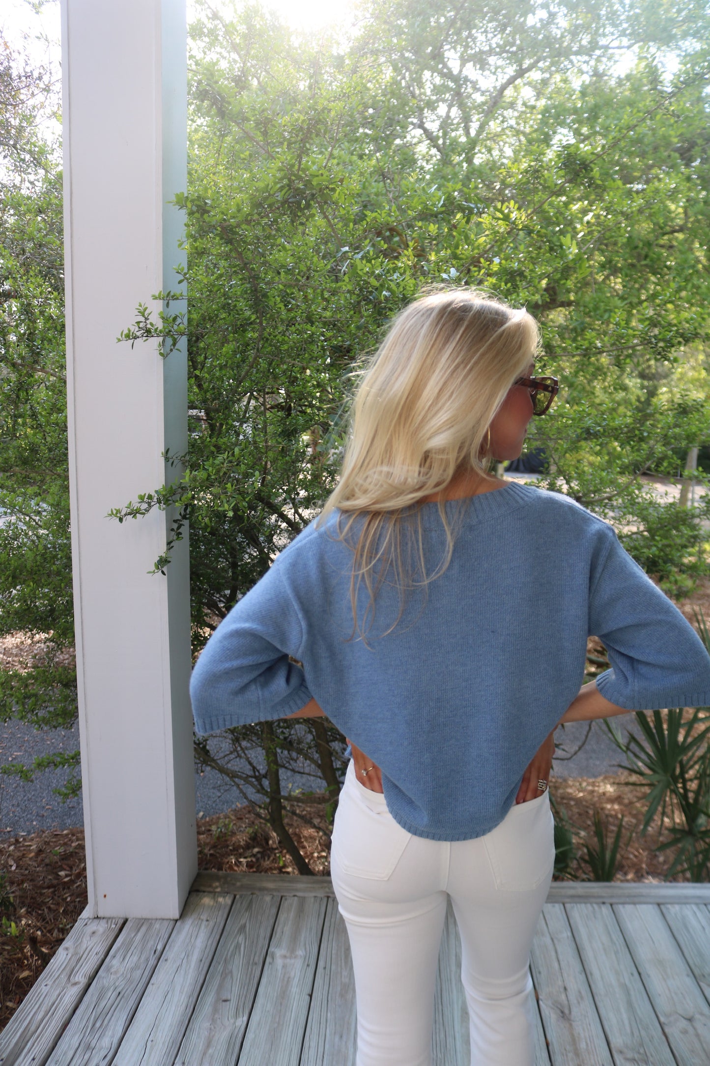 The Rylee Half Sleeve Cardigan In Blue