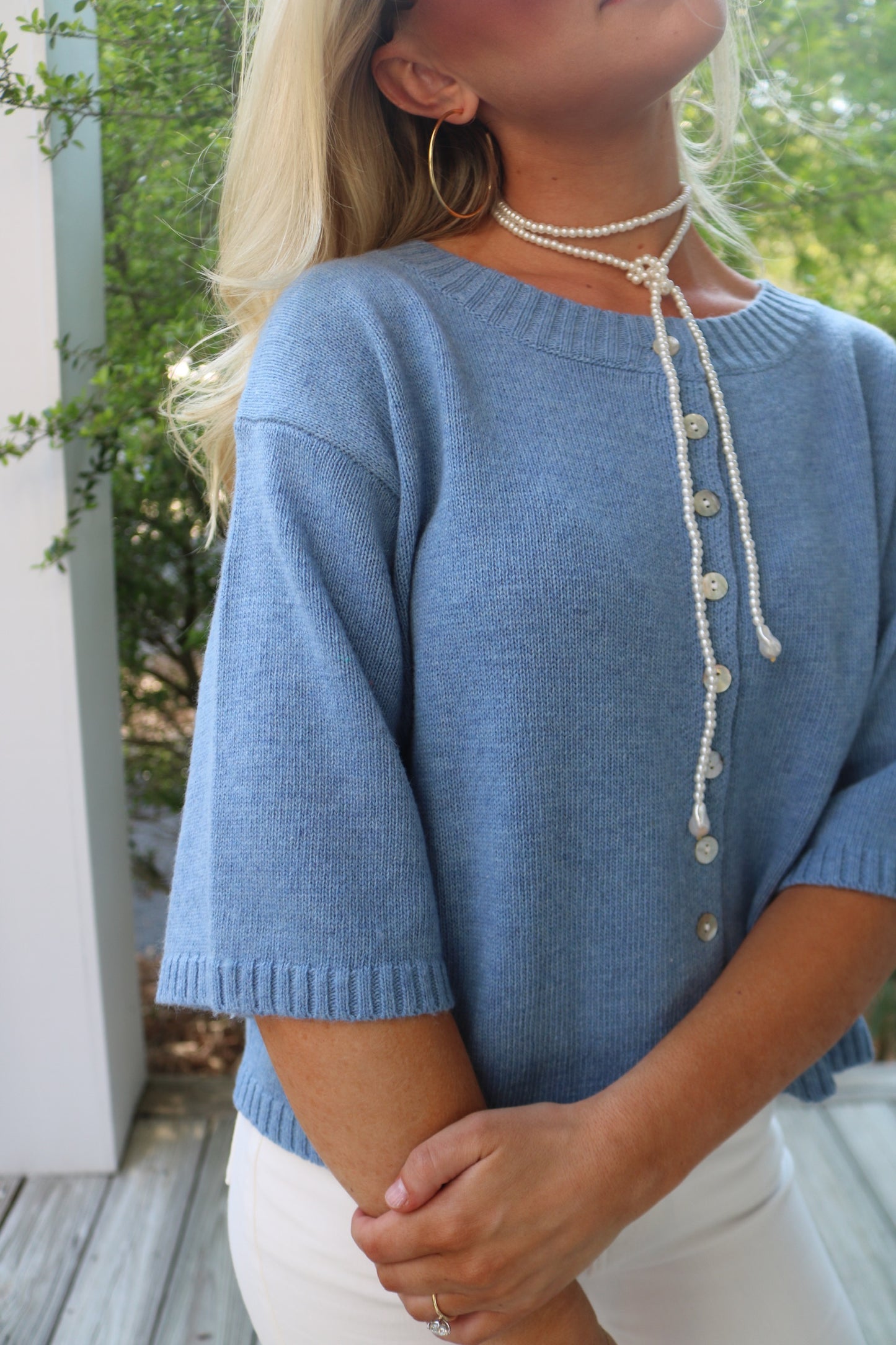 The Rylee Half Sleeve Cardigan In Blue