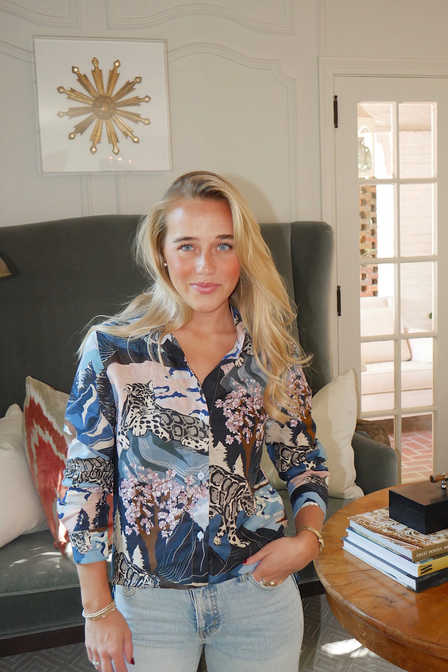 Long Sleeve Snow Leopard Blouse