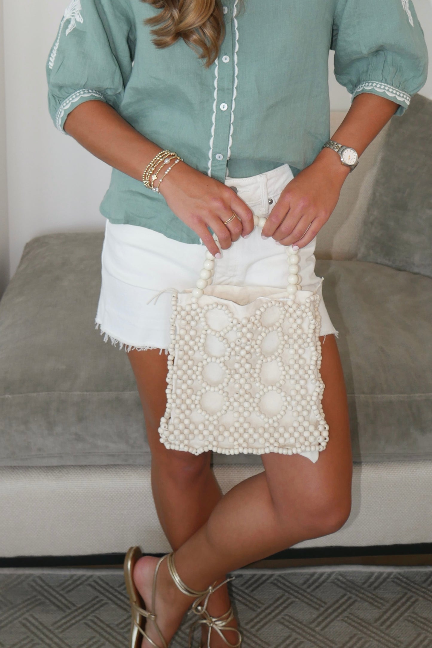 Cream Wooden Mini Tote