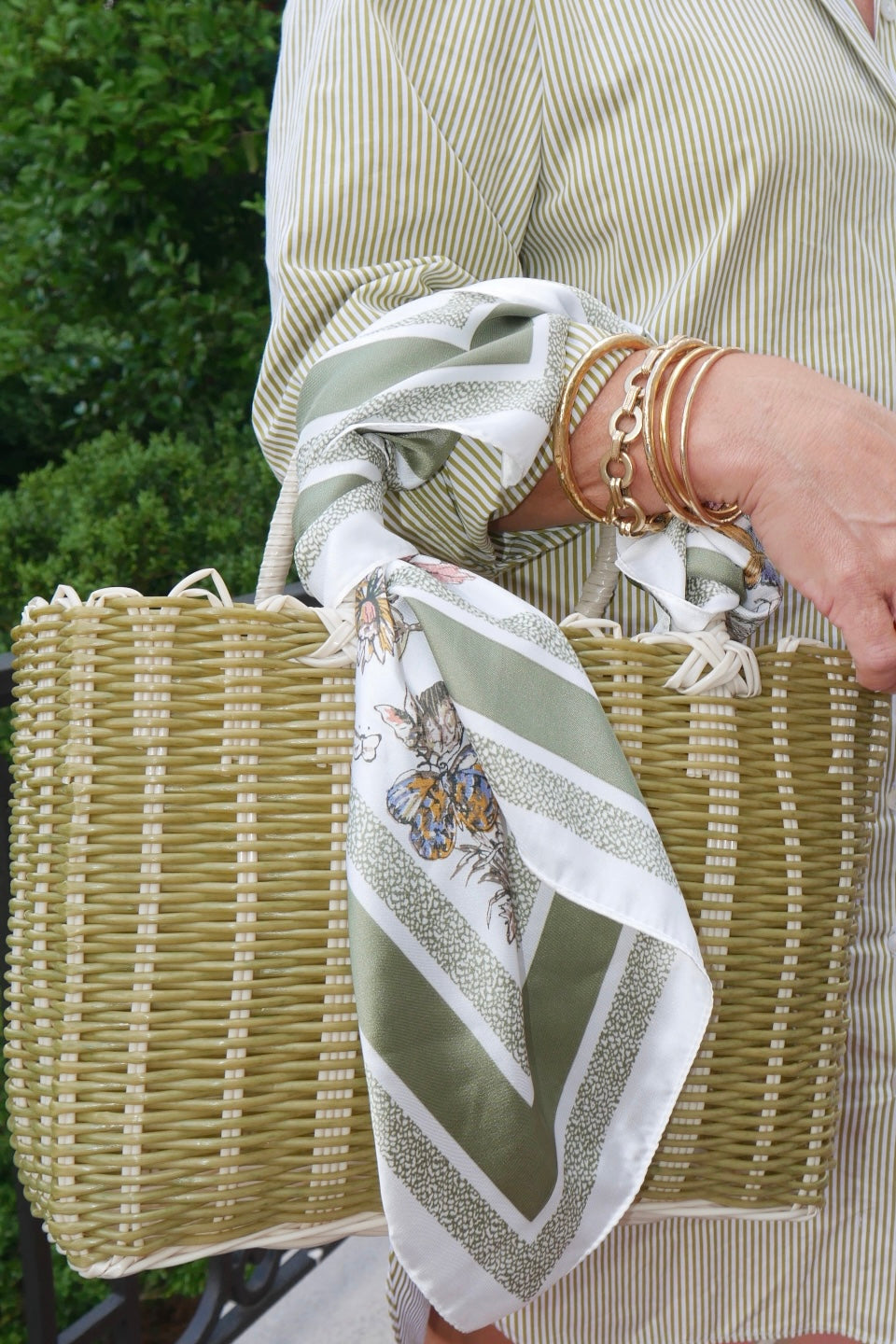 Basket Weave Tote Bag In Sage