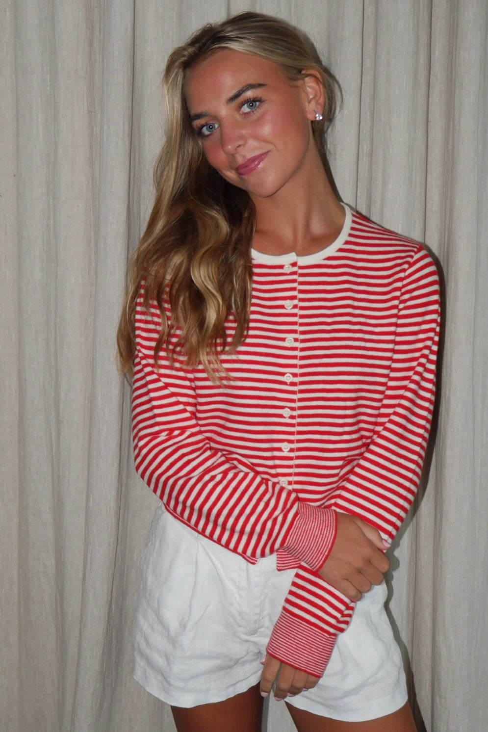 The Coastal Cardigan In Red & White