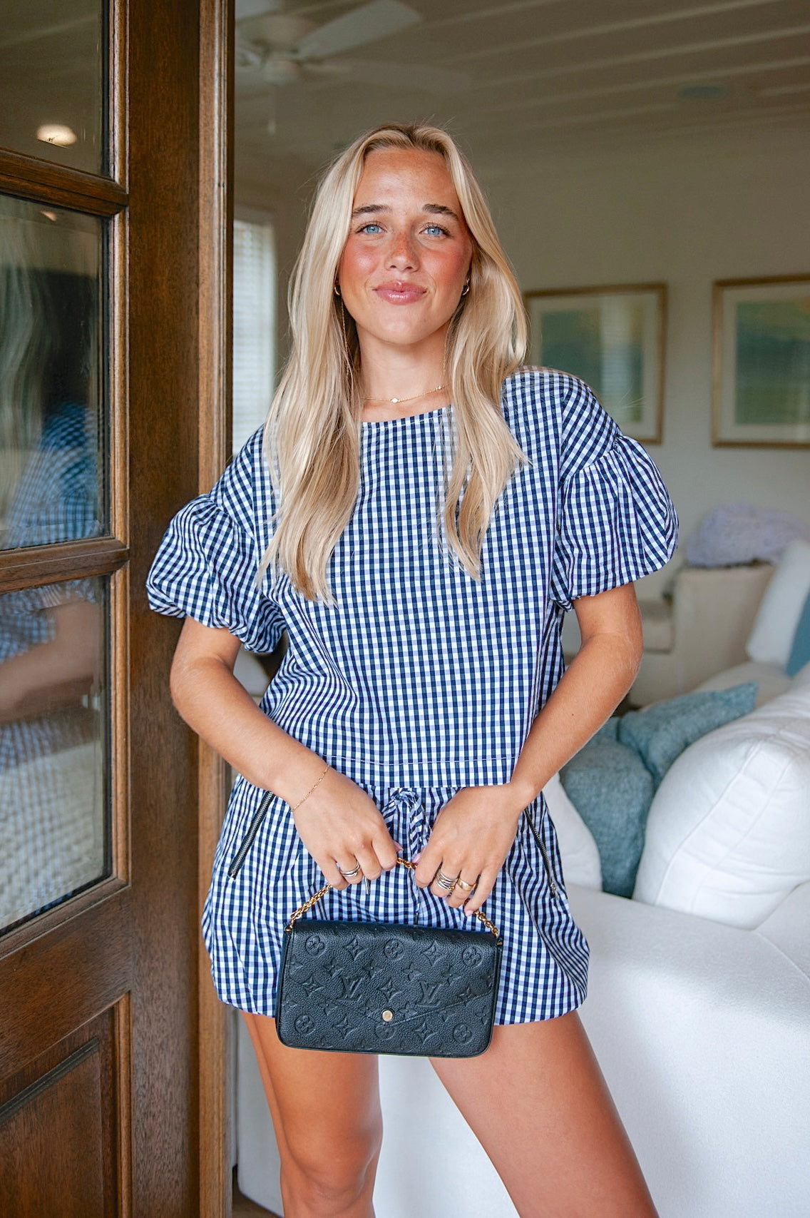 The Gingham Bubble Shorts in Navy & White