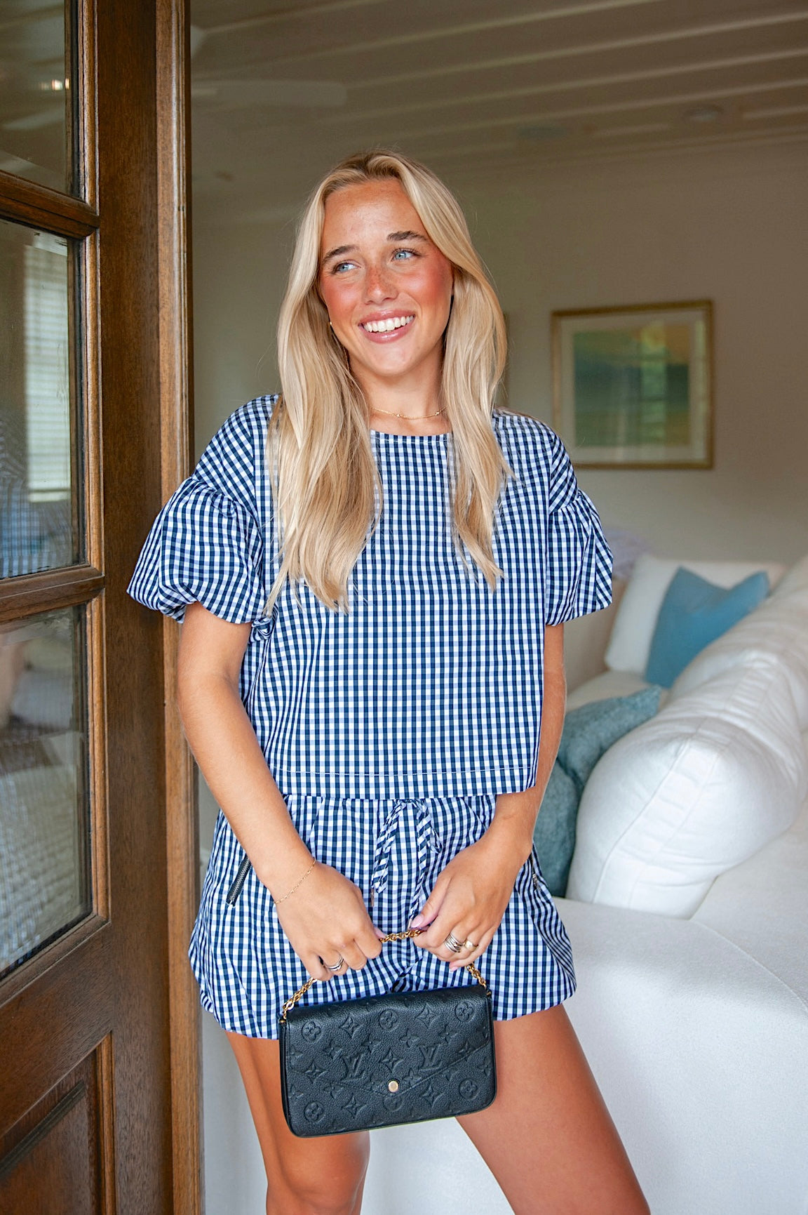 The Gingham Blouse in Navy & White