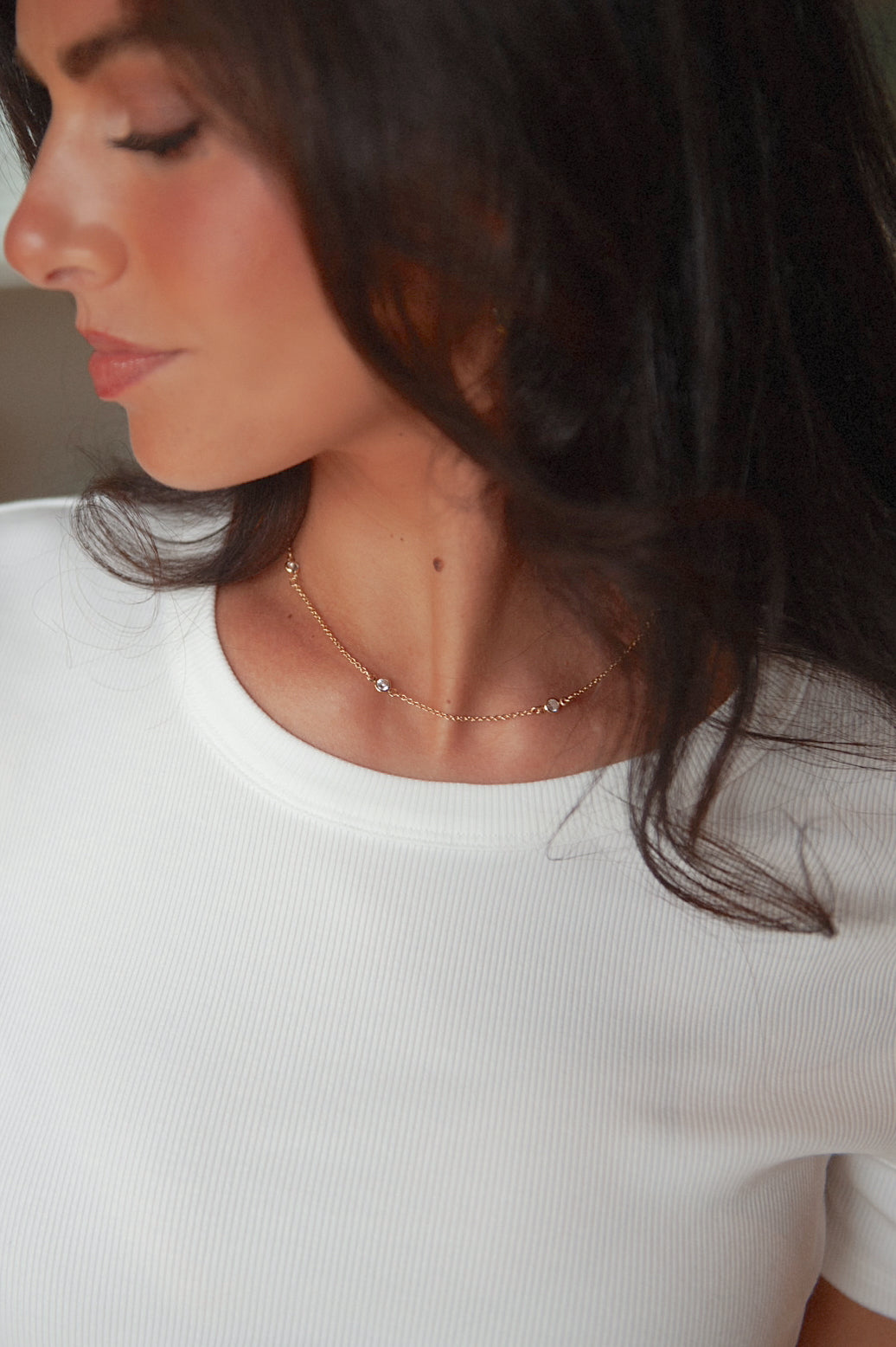 Gold Diamond Bezel Strand Necklace