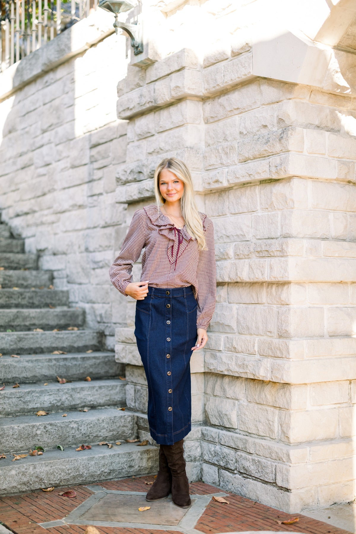 Alexa Gingham Ruffle Blouse