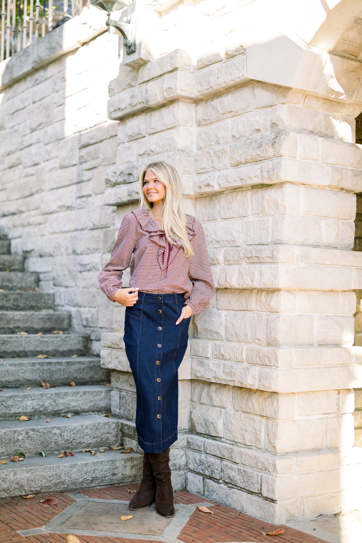 Alexa Gingham Ruffle Blouse