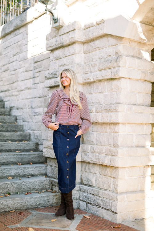 Alexa Gingham Ruffle Blouse
