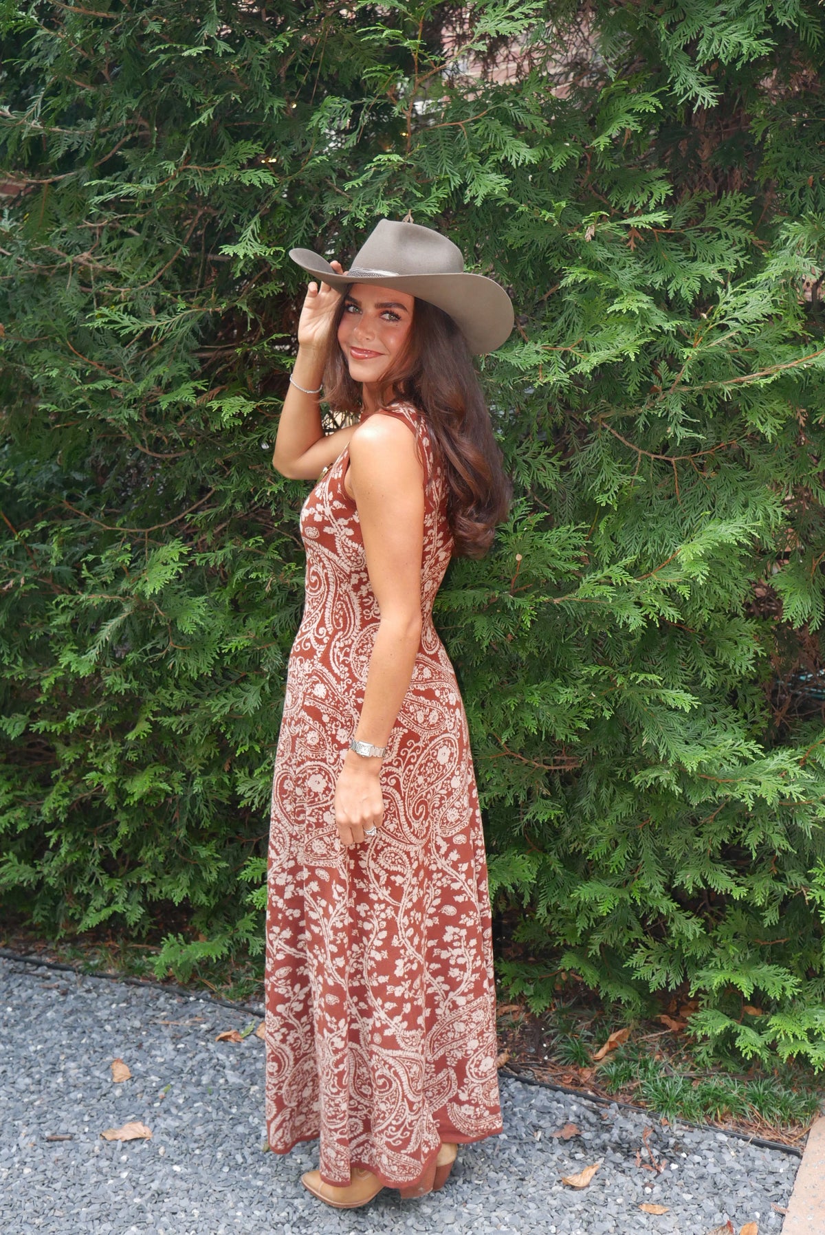 Paisley Knit Sweater Dress - Burnt Orange