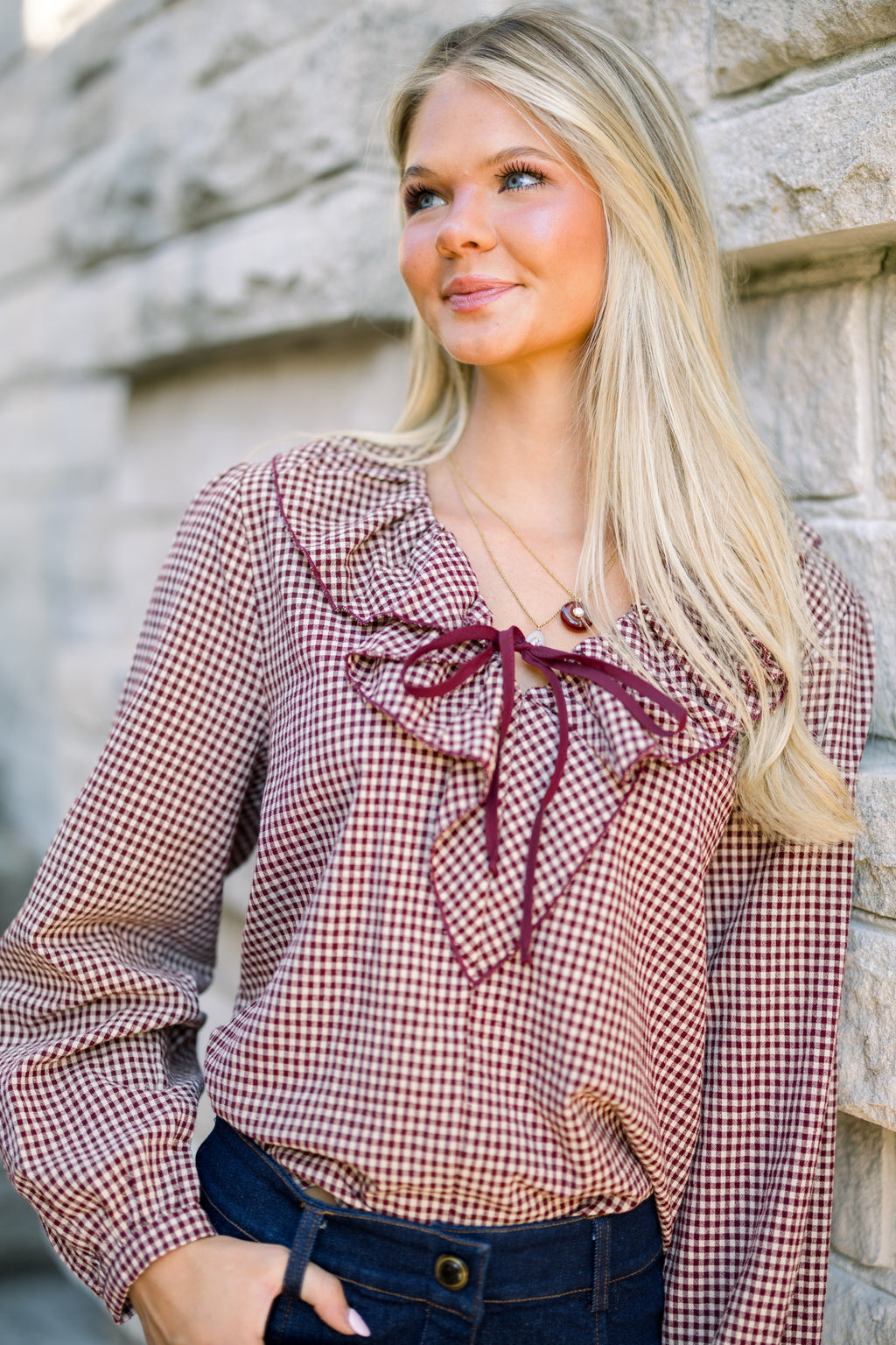 Alexa Gingham Ruffle Blouse