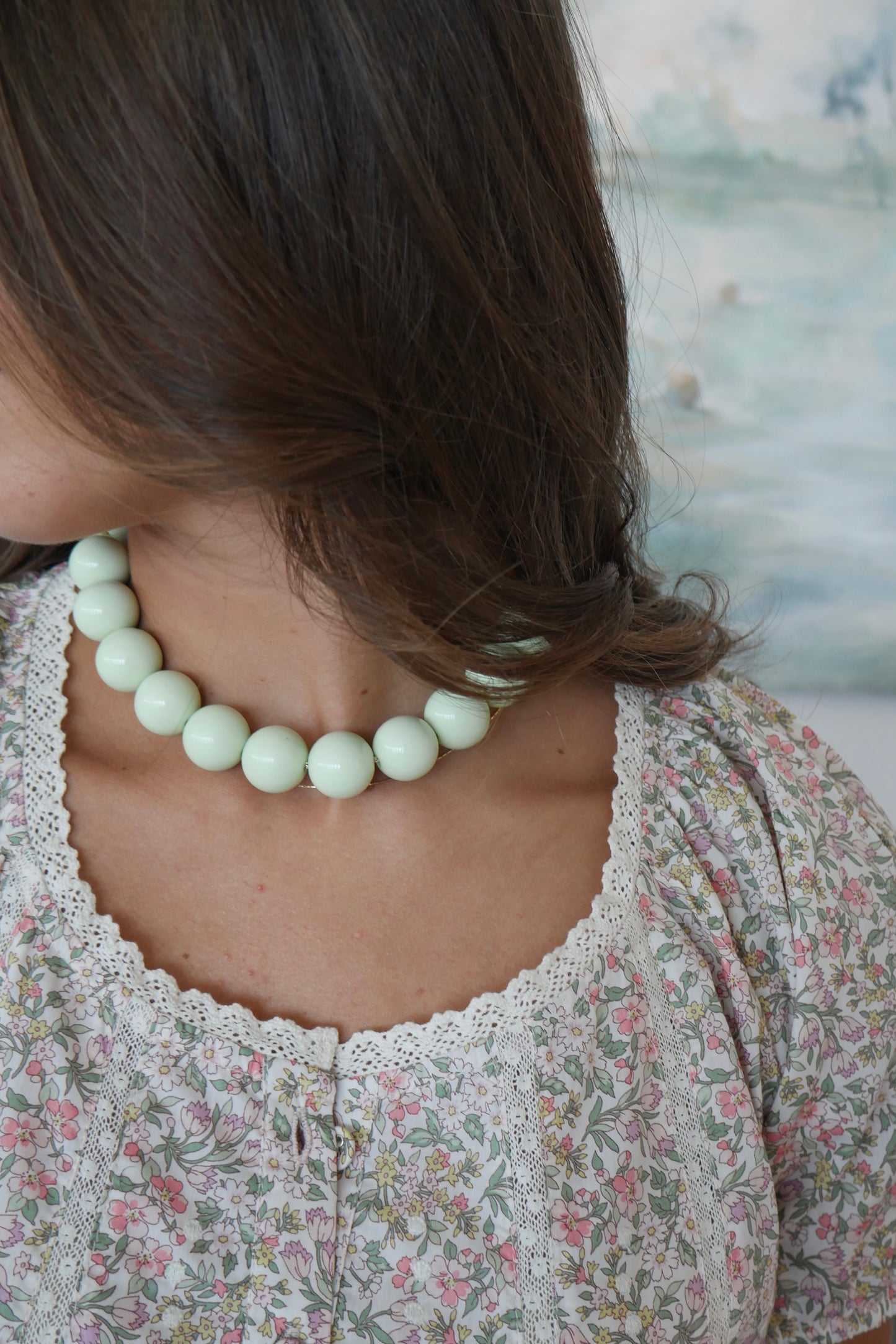Chunky Beaded Necklace - Pistachio 22 mm
