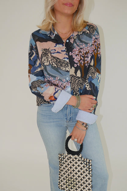 Long Sleeve Snow Leopard Blouse