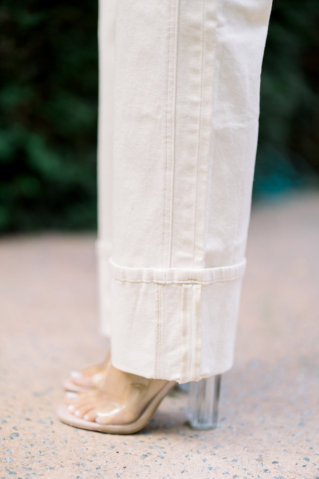 High Rise Cream Cuffed Jeans