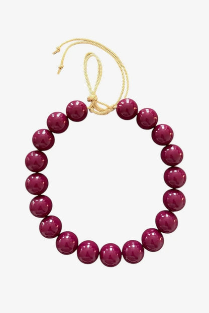 Chunky Beaded Necklace - Plum 20 mm