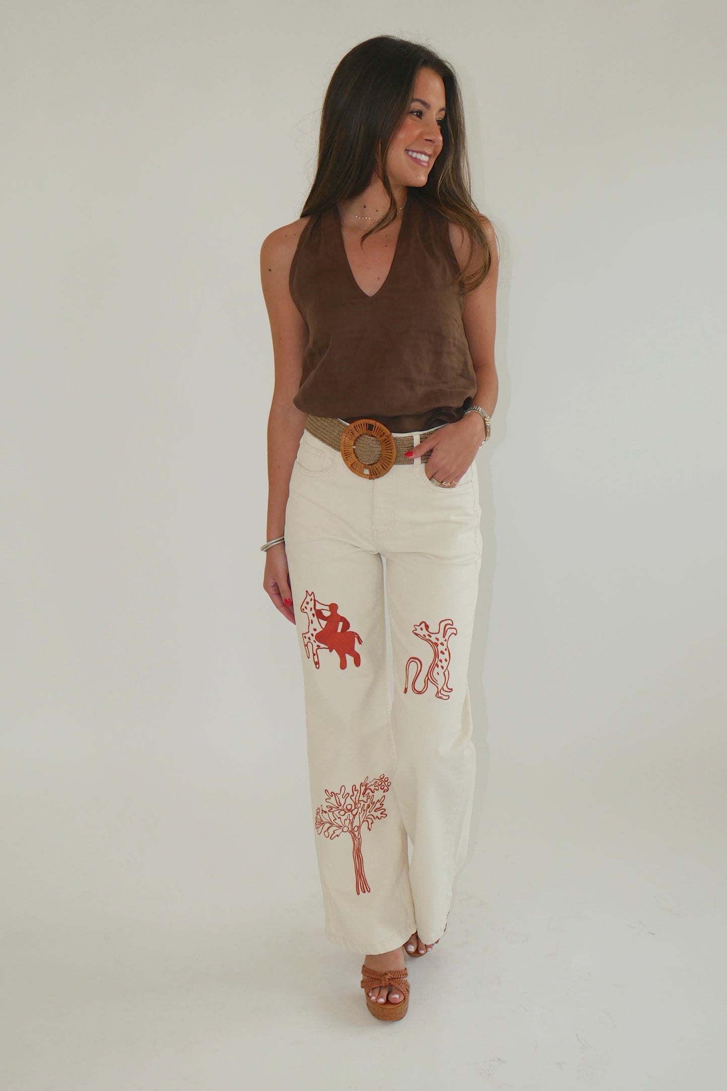 Adjustable Wooden Belt In Mocha