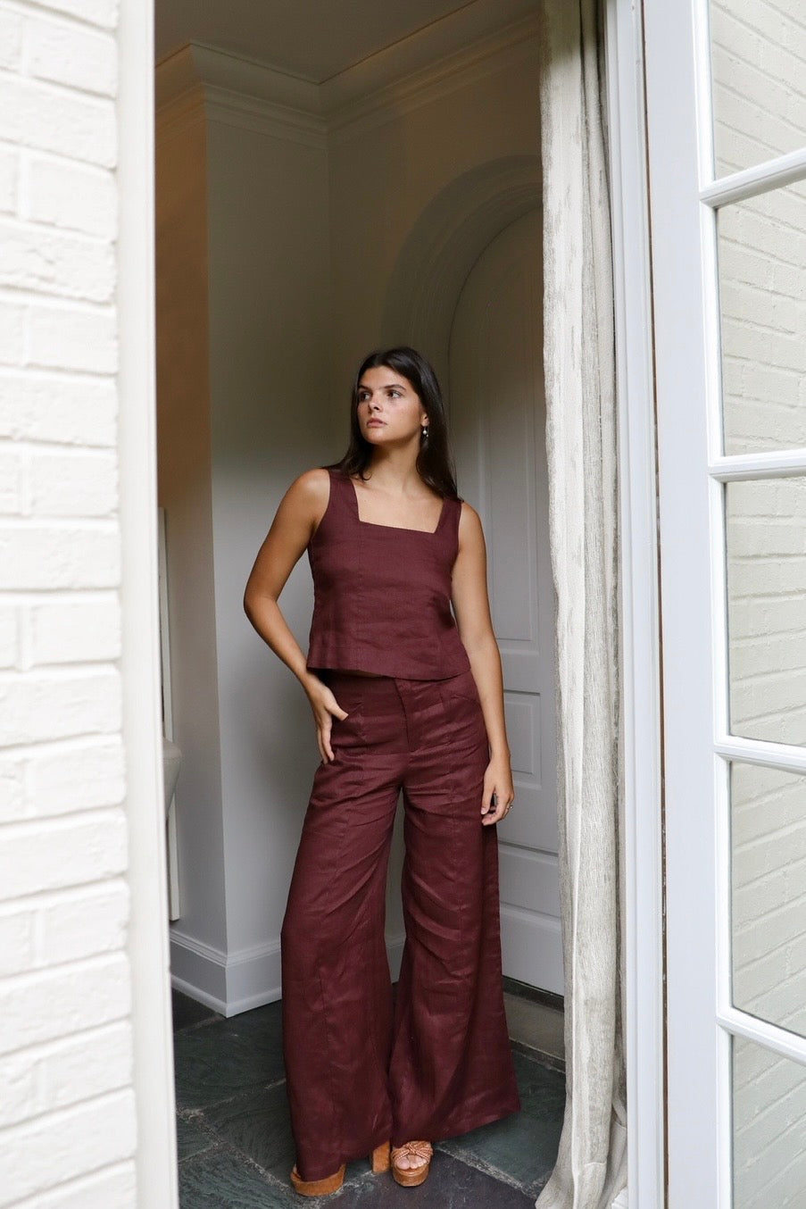 VINCENT LINEN PANTS - DEEP MERLOT