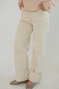 High Rise Cream Cuffed Jeans