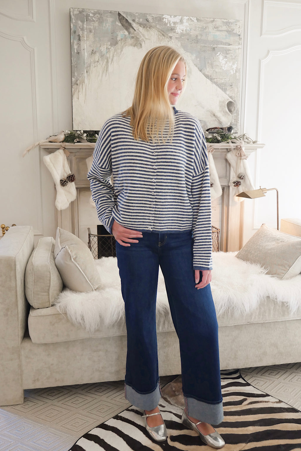 Piper Cardigan - Blue & White