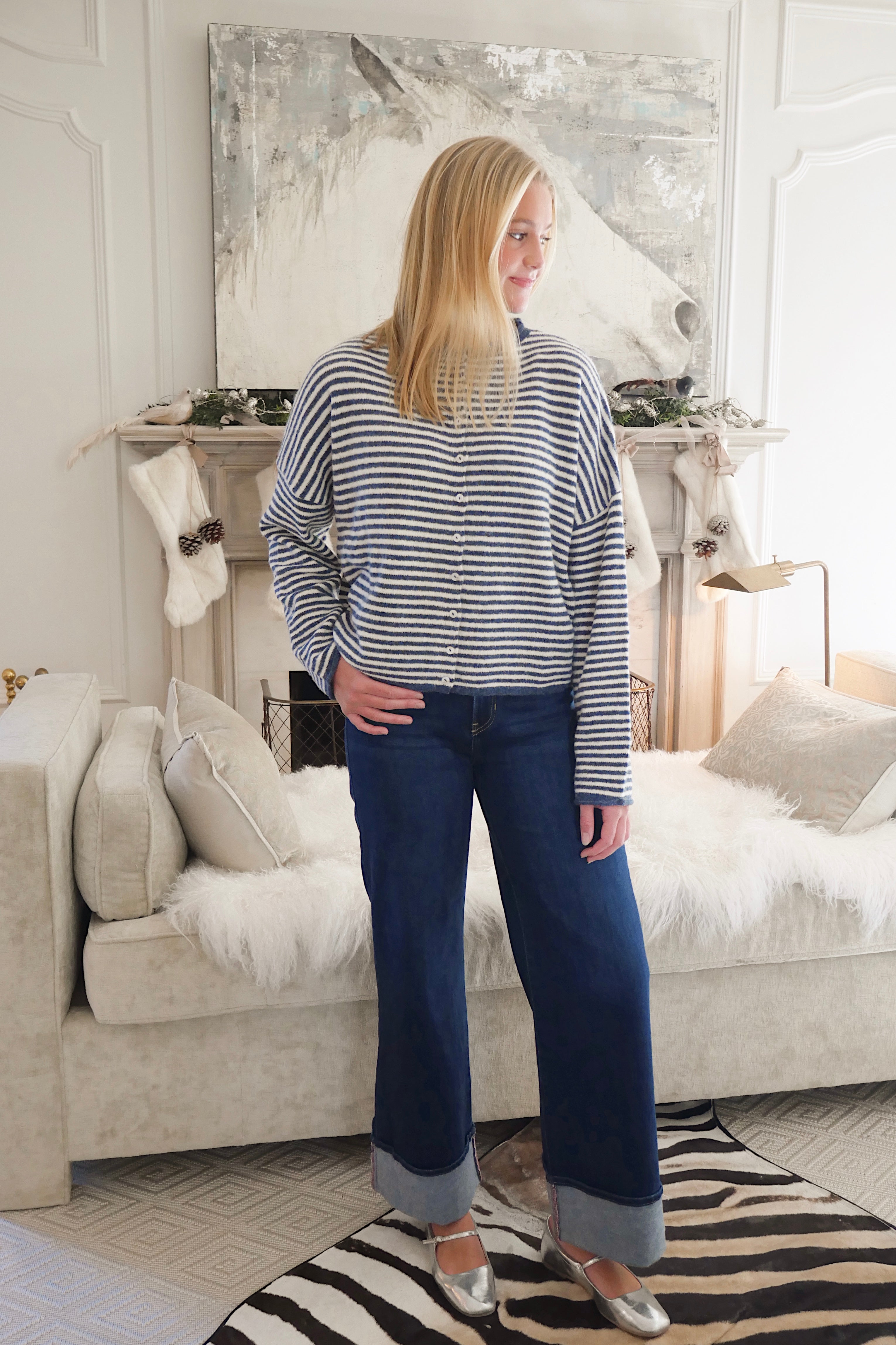 Piper Cardigan - Blue & White