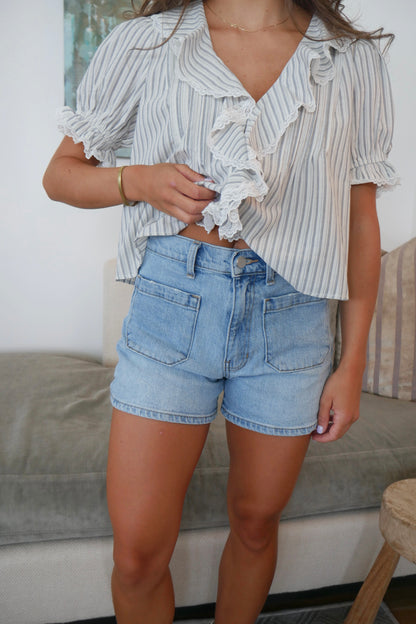 Light Washed Pocket Denim Shorts