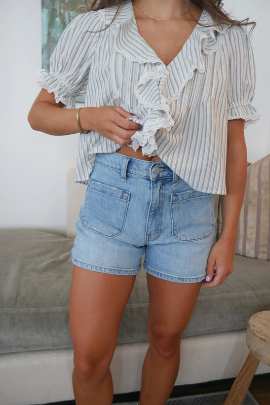 Light Washed Pocket Denim Shorts