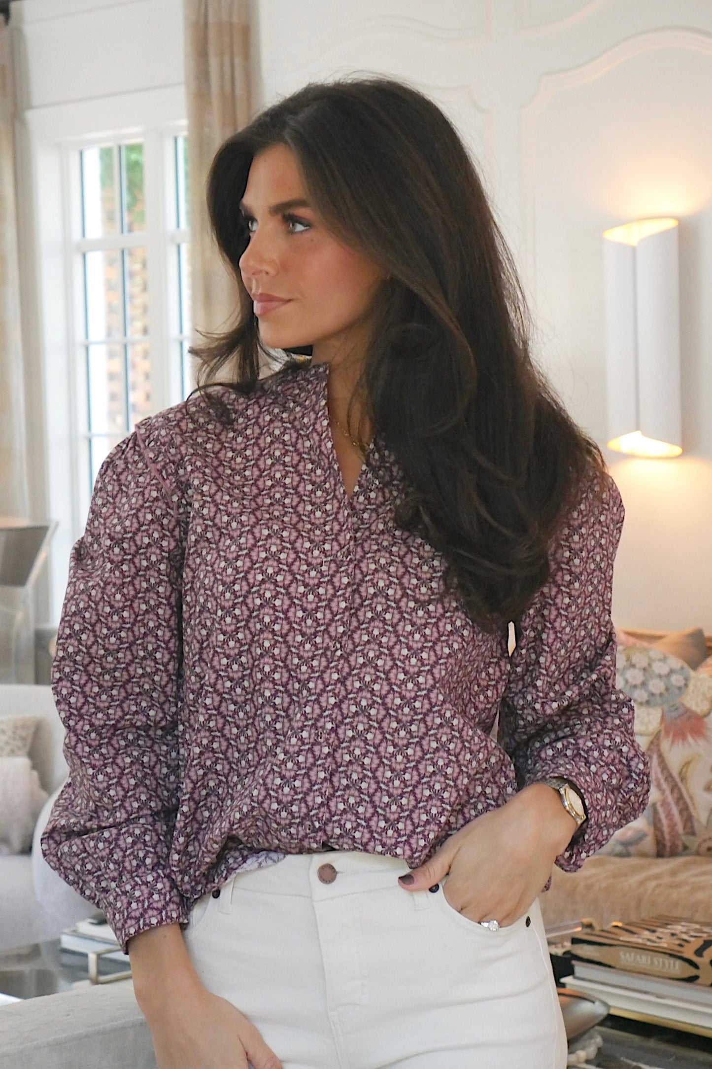 Floral Blouse In Wine