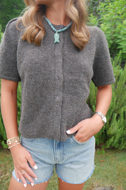 Short Sleeve Cardigan - Brown