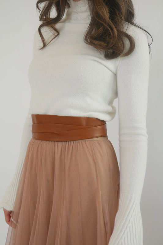 Adjustable Leather Wrap Belt - Whiskey