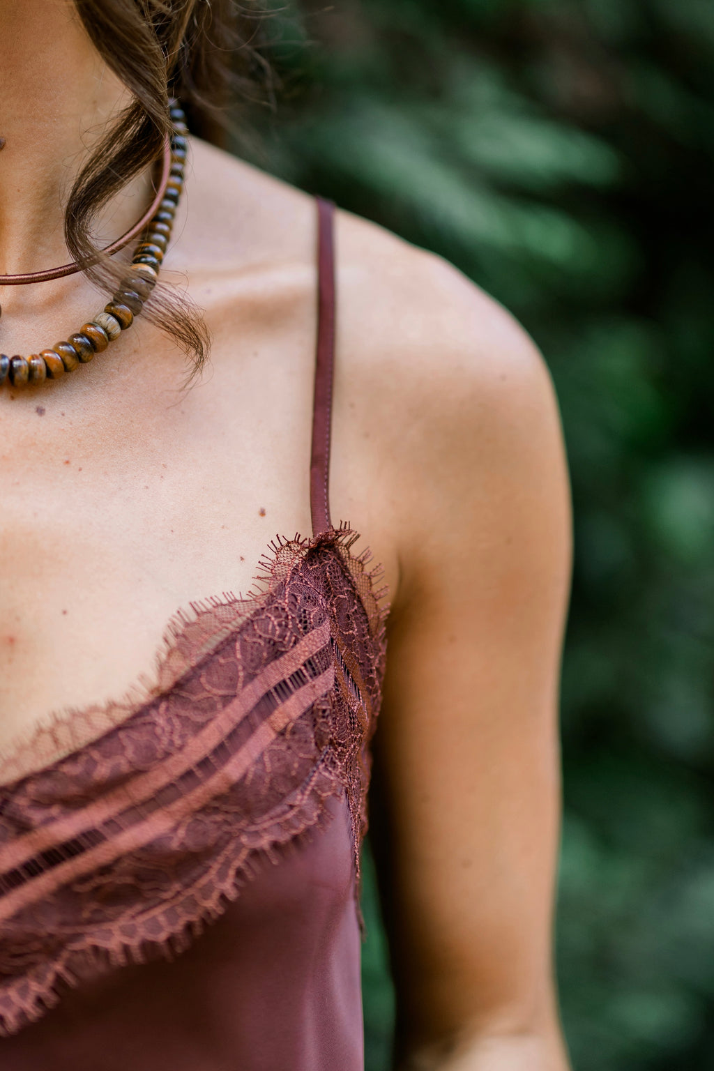 Lace Trim Tank - Brown
