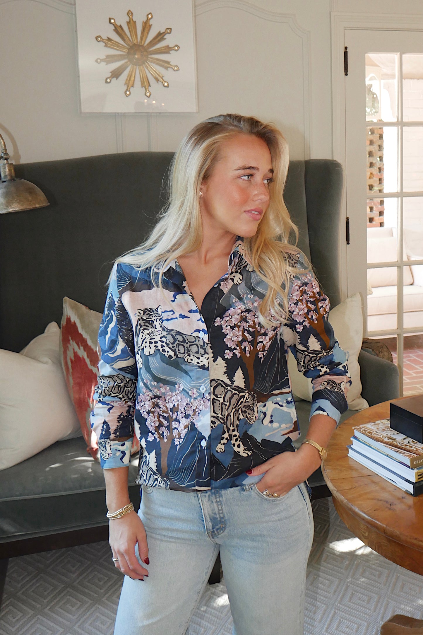 Long Sleeve Snow Leopard Blouse