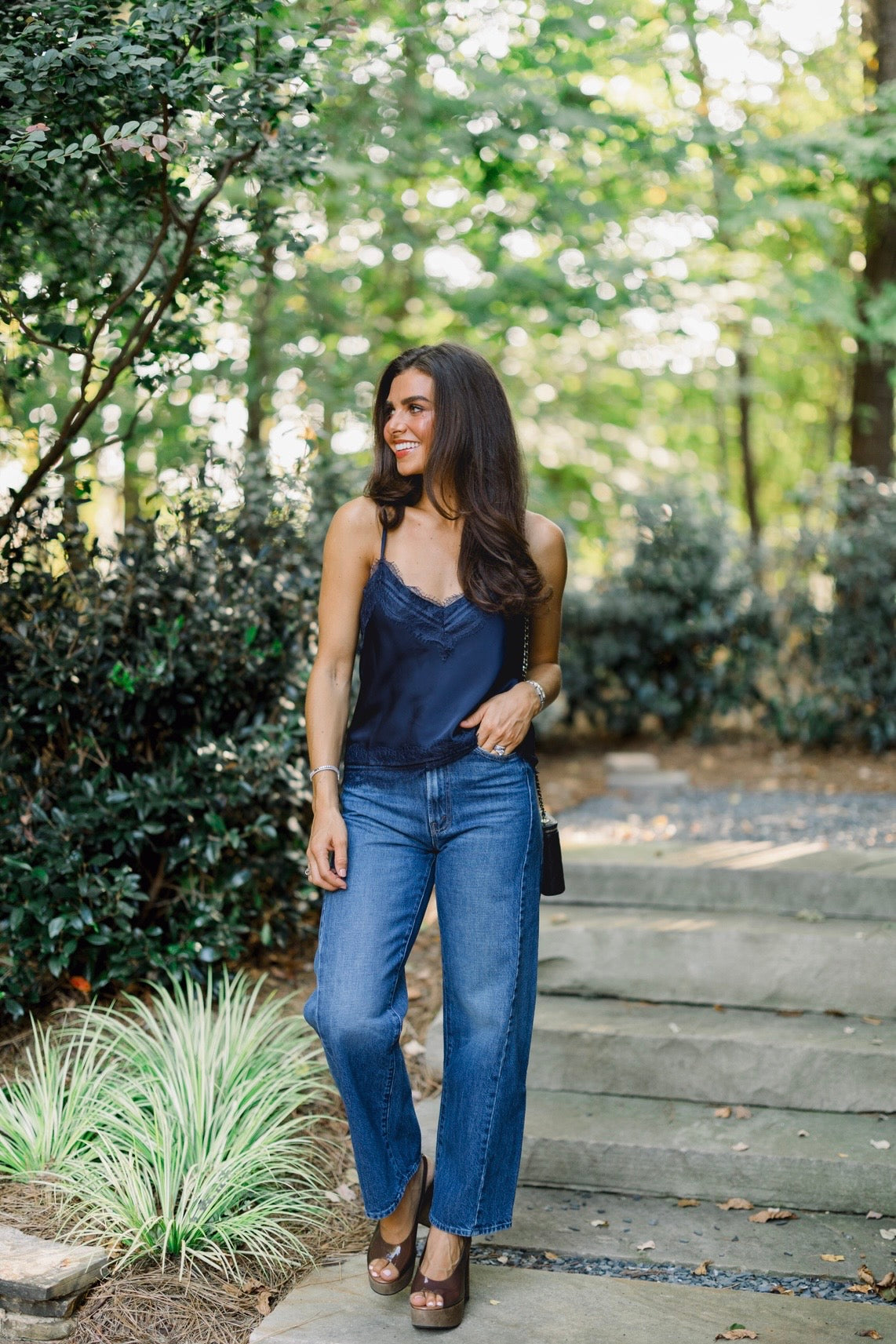 Lace Trim Tank - Navy