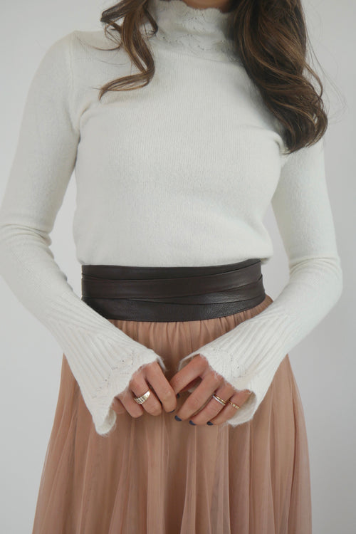 Adjustable Leather Wrap Belt - Chocolate