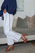 White Barrel Jean - Navy Stripe