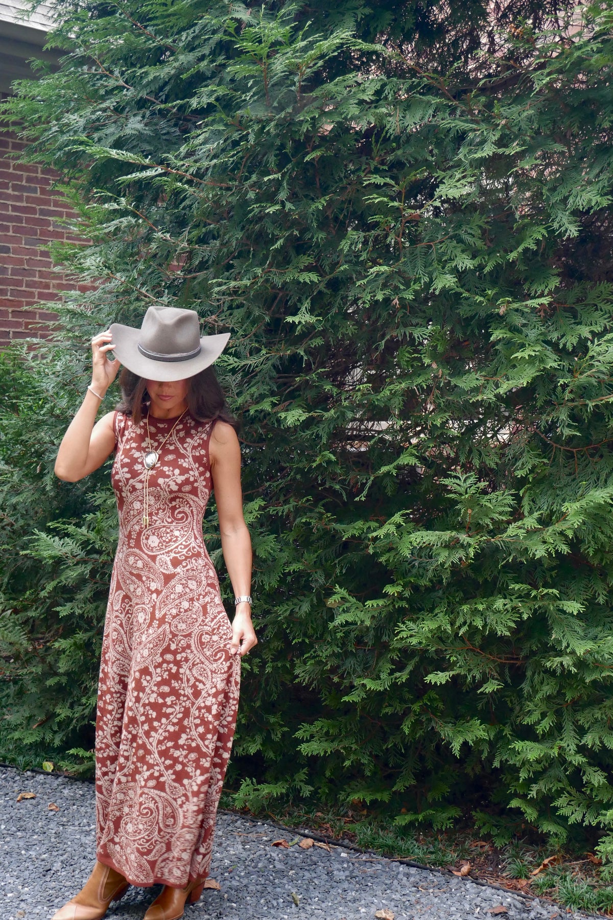 Paisley Knit Sweater Dress - Burnt Orange