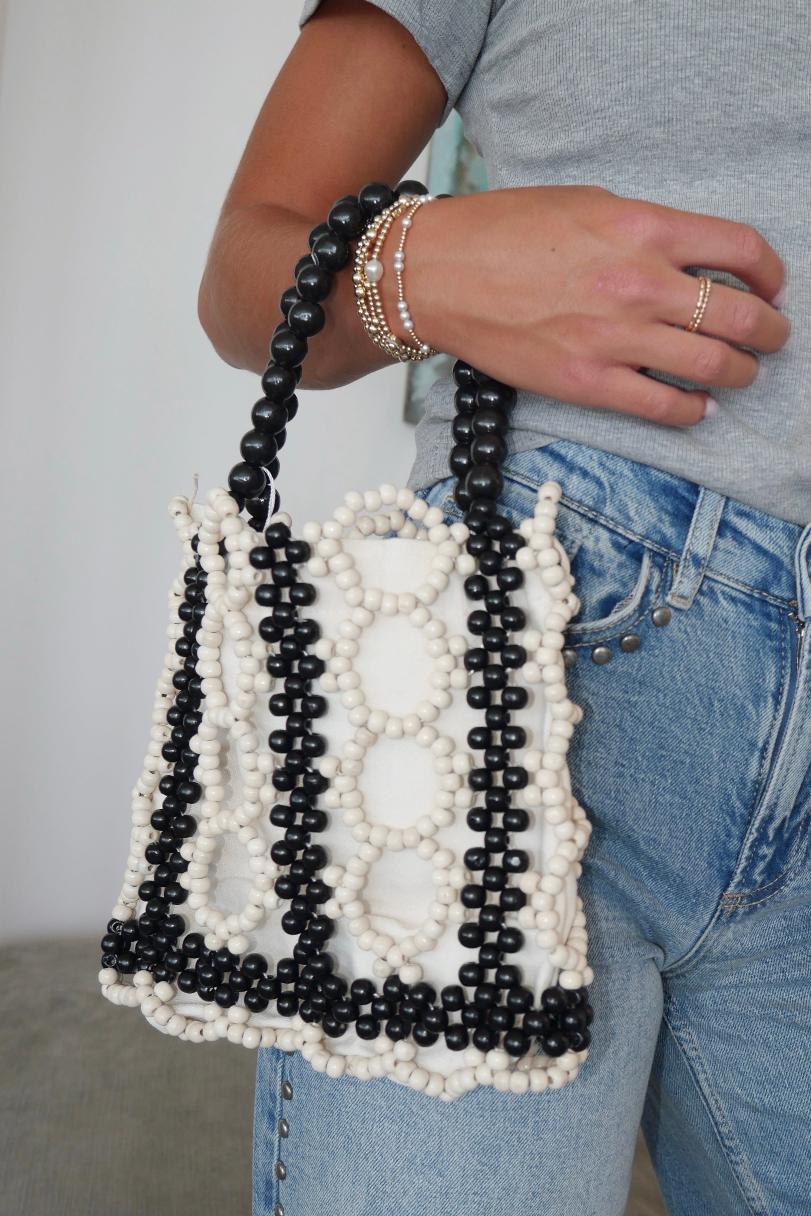 Black and White Wooden Mini tote