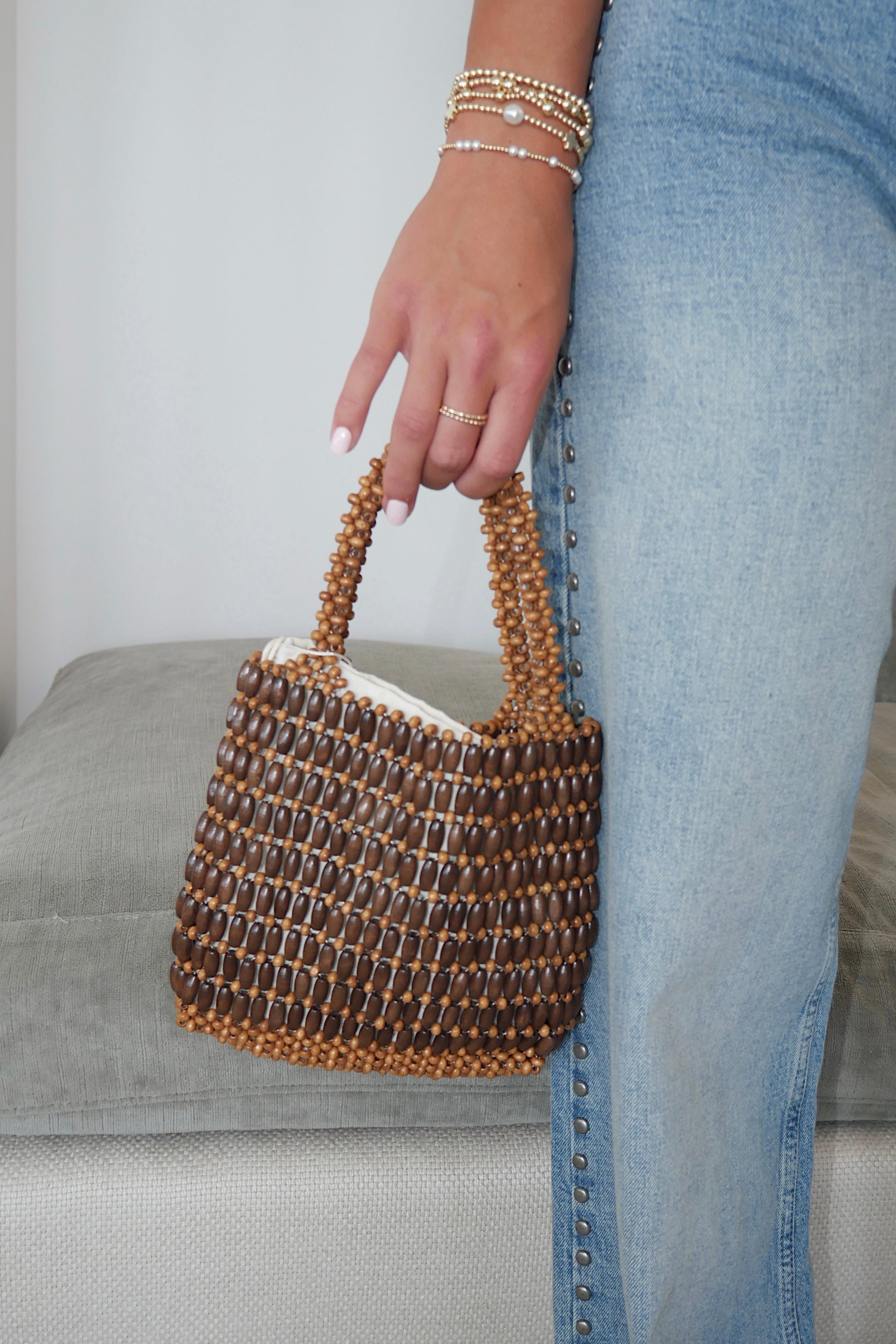 Brown Wooden Mini Bag