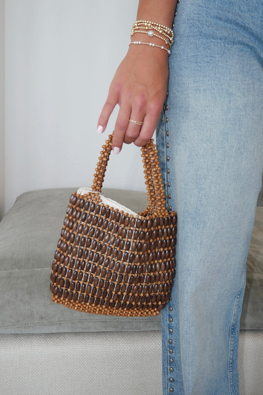 Brown Wooden Mini Bag
