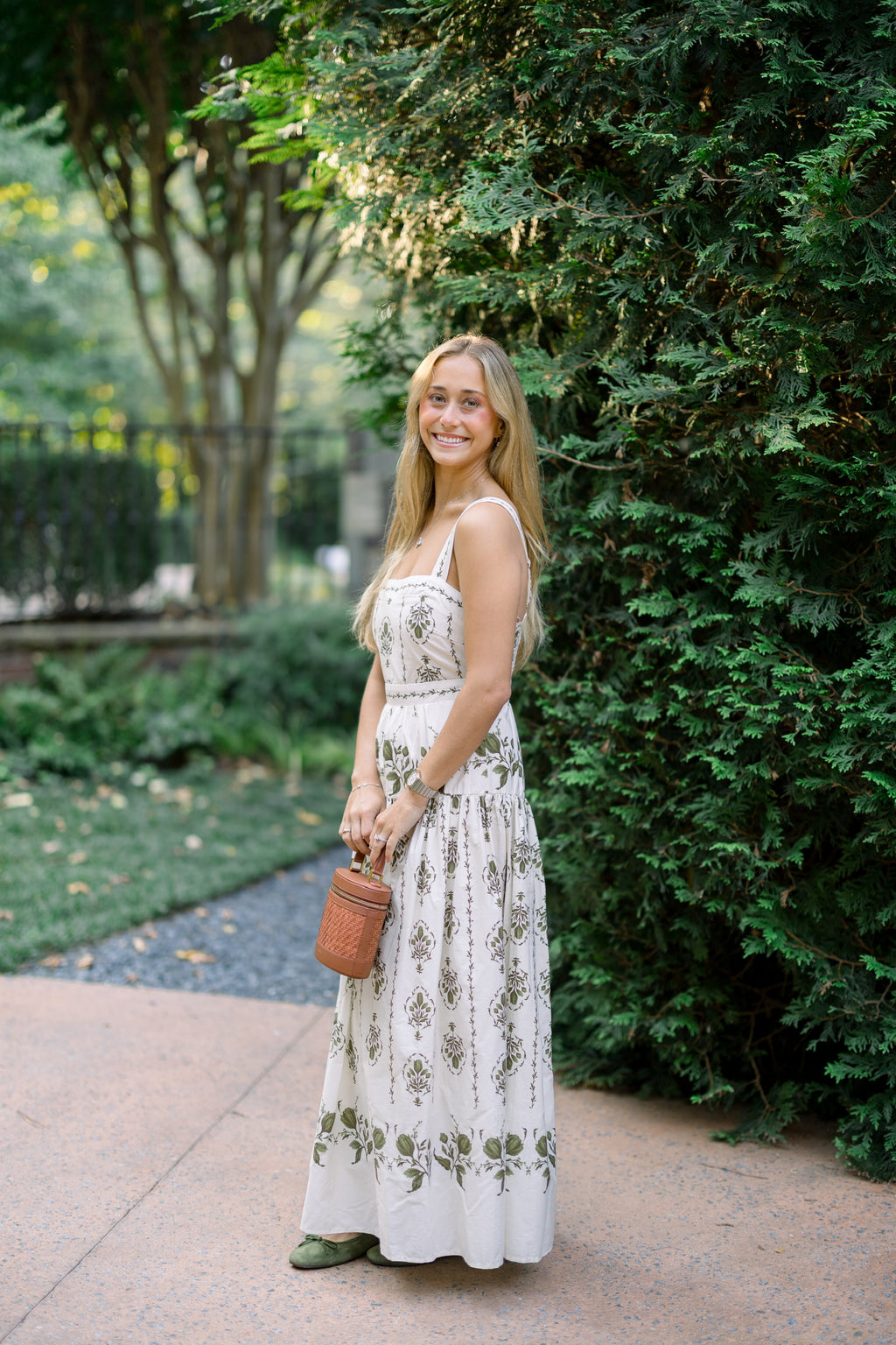 Drop Waist Botanical Midi Dress