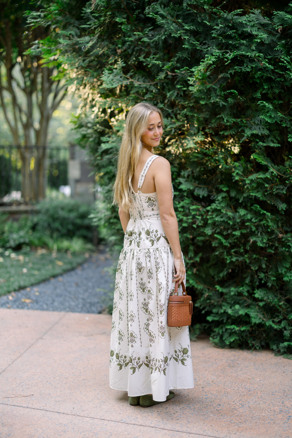 Drop Waist Botanical Midi Dress