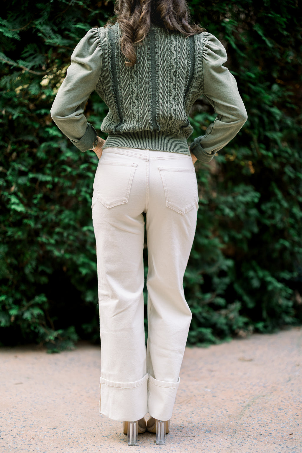 High Rise Cream Cuffed Jeans