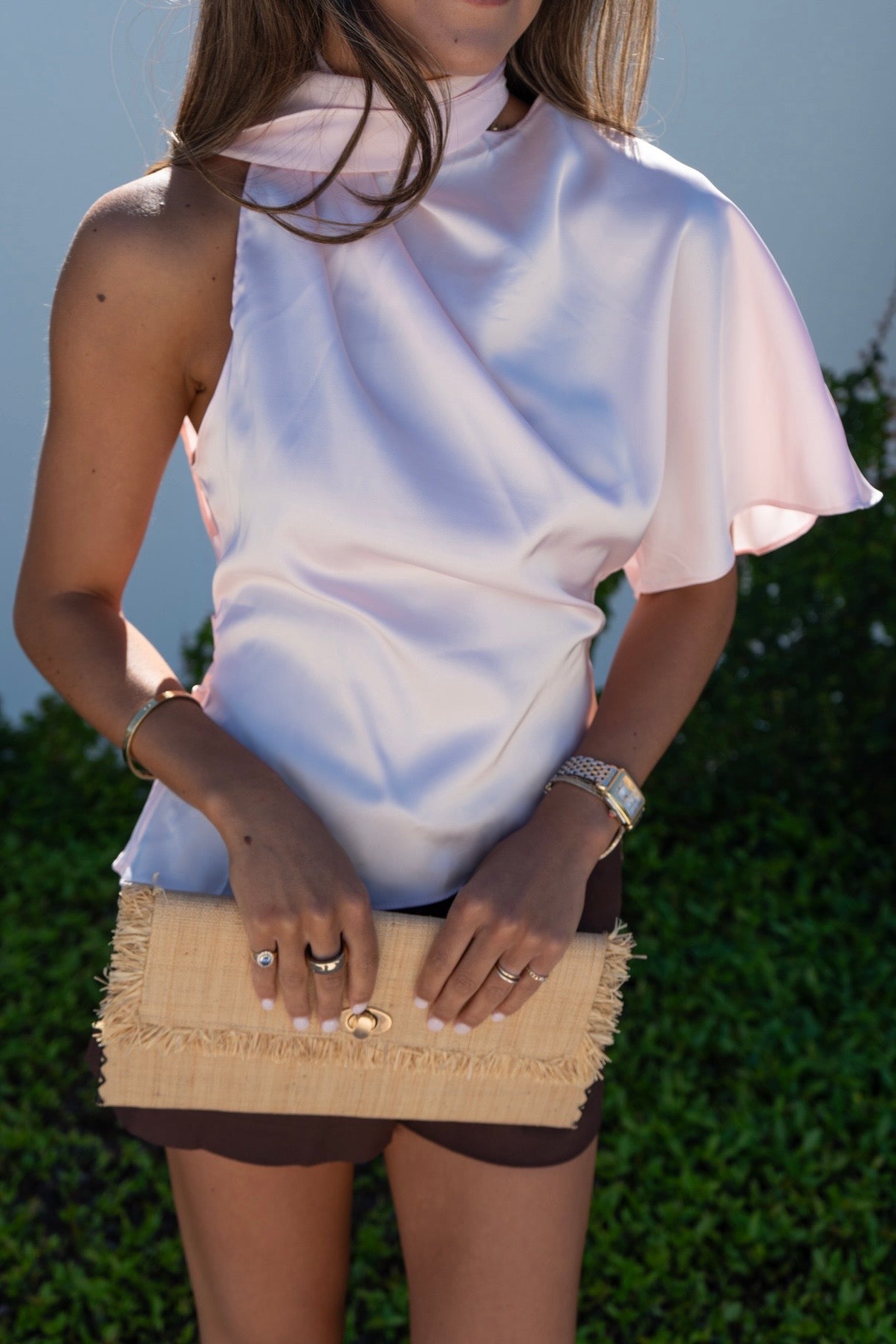 Silk Scarf Blouse - Baby Pink