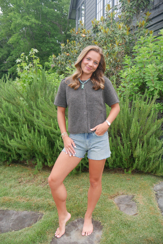 Short Sleeve Cardigan - Brown