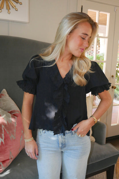 Rachel Ruffle Blouse In Black