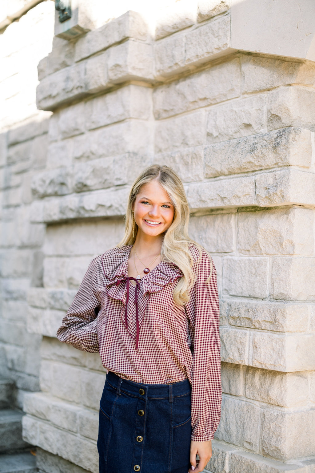 Alexa Gingham Ruffle Blouse