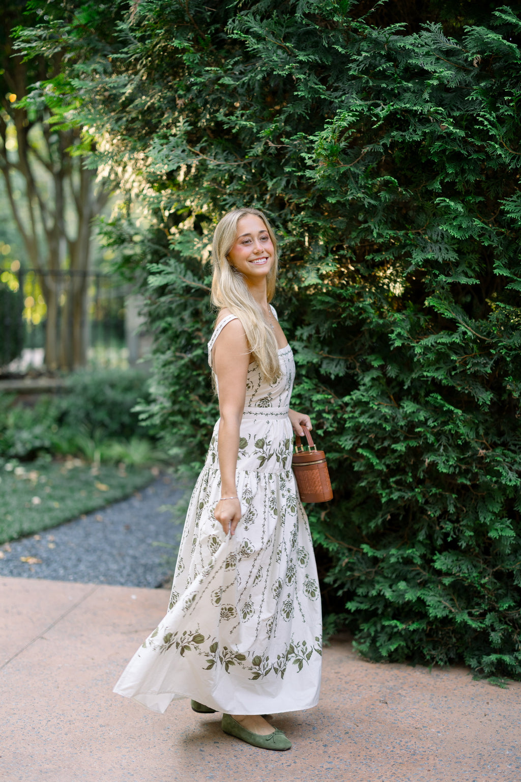Drop Waist Botanical Midi Dress