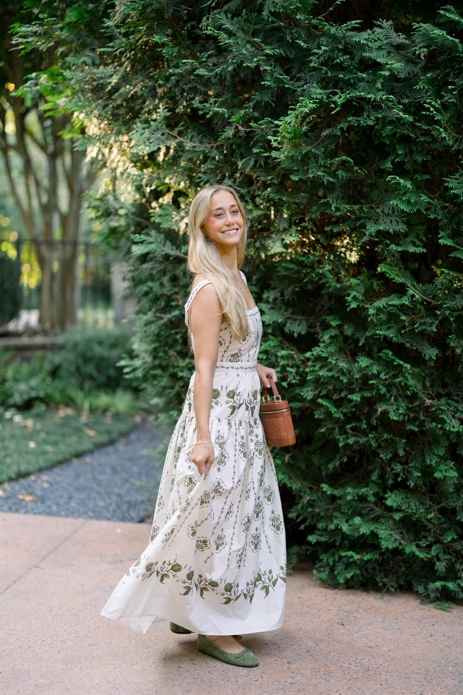 Drop Waist Botanical Midi Dress
