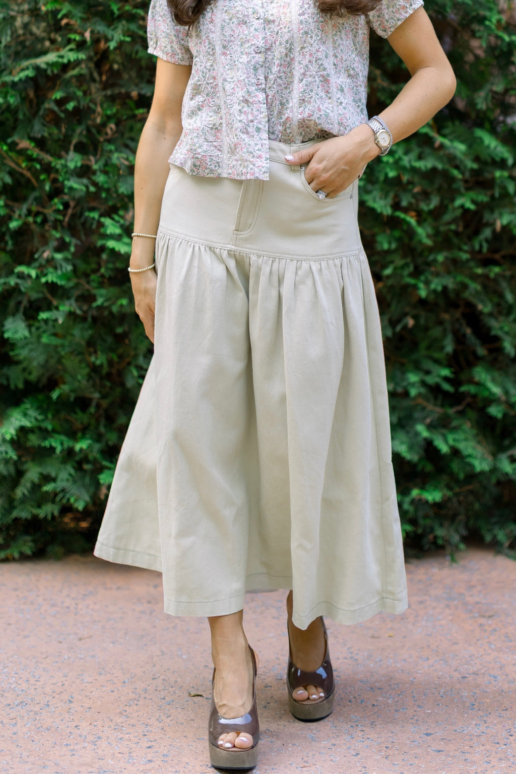 Cream Denim Skirt