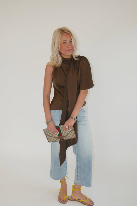 Silk Scarf Blouse - Brown