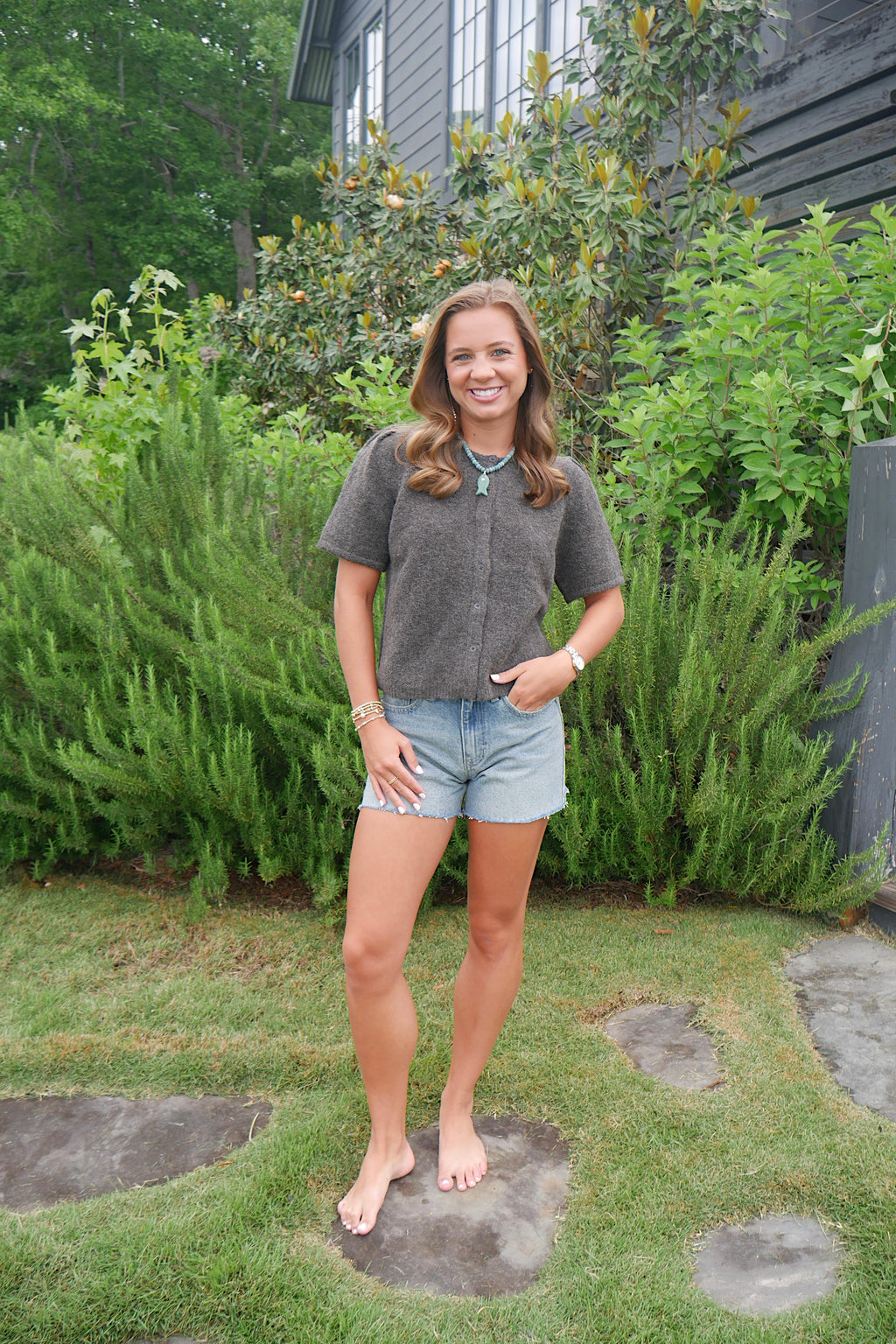Short Sleeve Cardigan - Brown